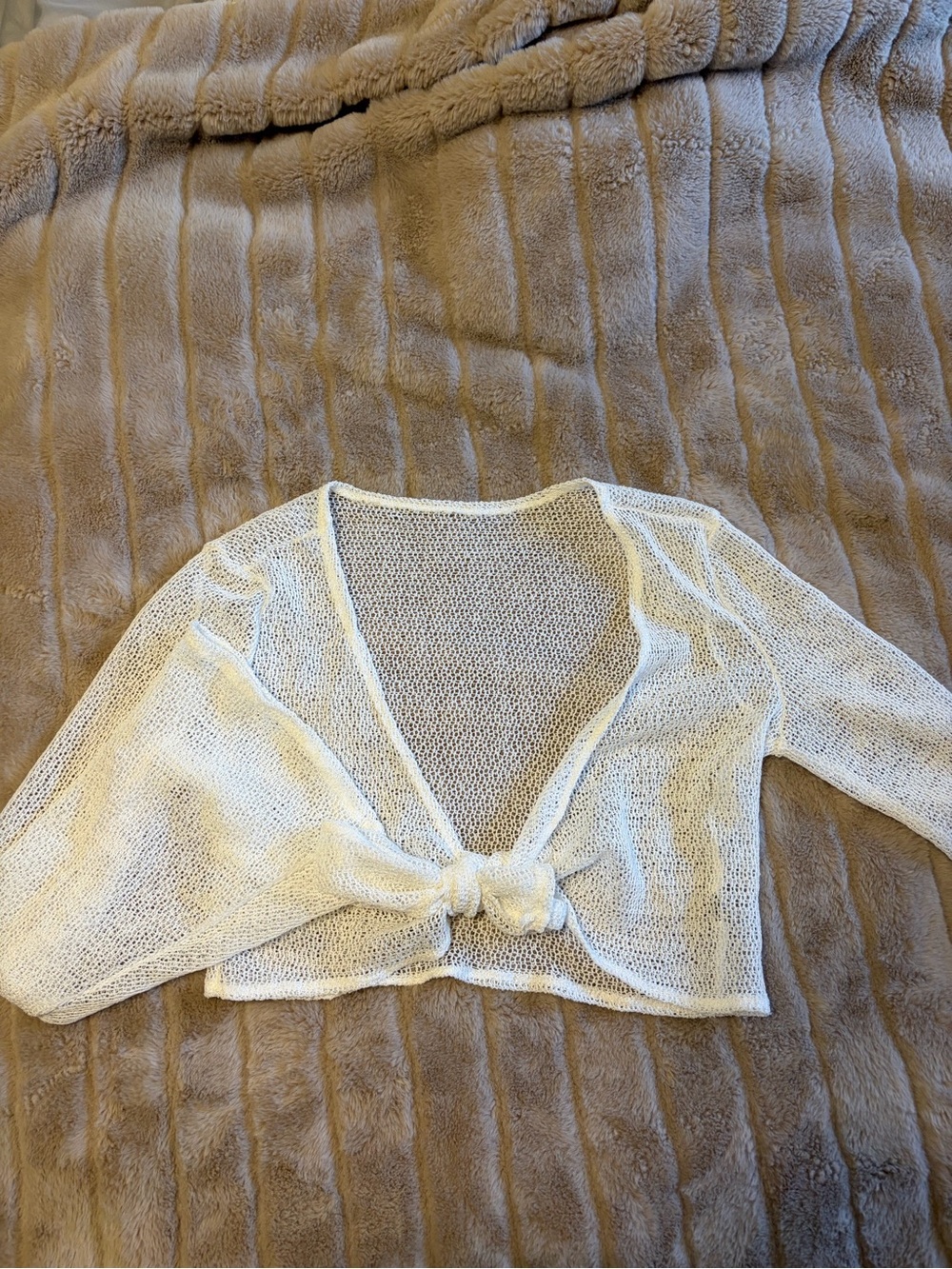 H&M Cream Open-Knit Tie-Front Cardigan